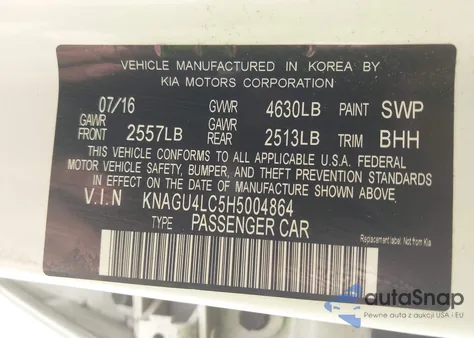 2017 Kia Optima Hybrid Ex z USA, uszkodzony, nr VIN KNAGU4LC5H5004864